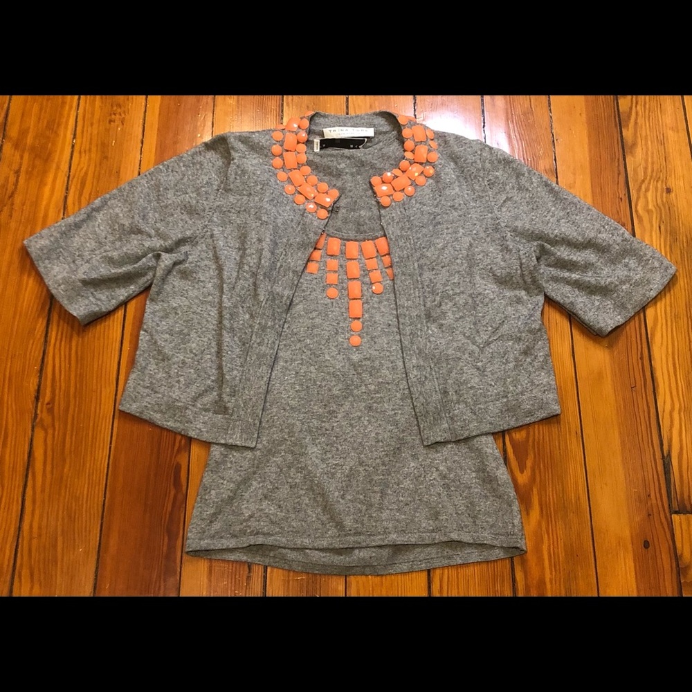 Trina Turk Cashmere Blend embellished Sweater Set tank and cardigan M
